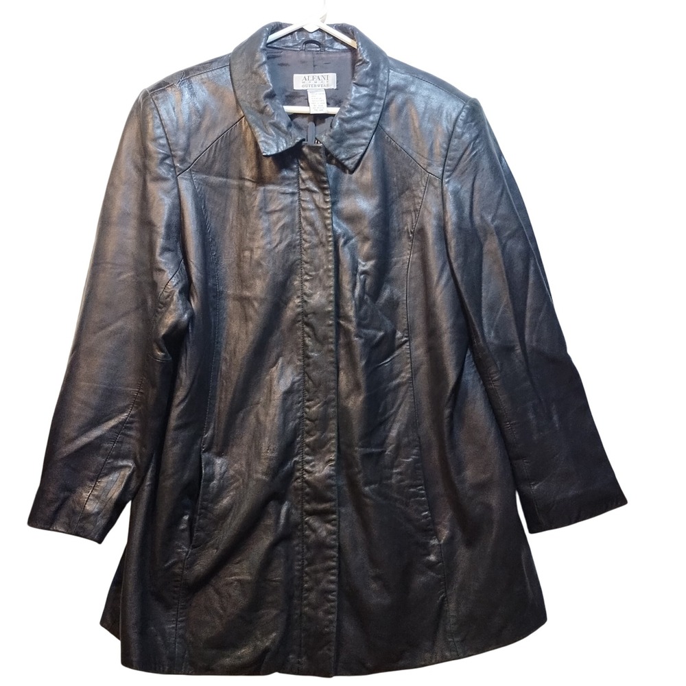 Alfani Woman Outerwear Black Genuine Leather Jacket Coat 1X Soft Lined VTG READ‎